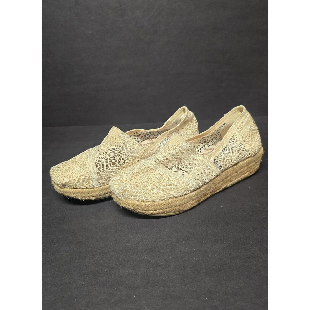 BOBS From Skechers Shoes Womens Size 6 Beige Crochet Espadrille Platform Flats